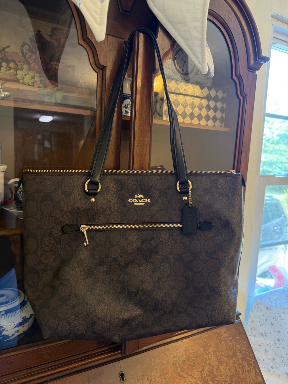 Coach Brown & Black Signature Tote with Gold Hardware